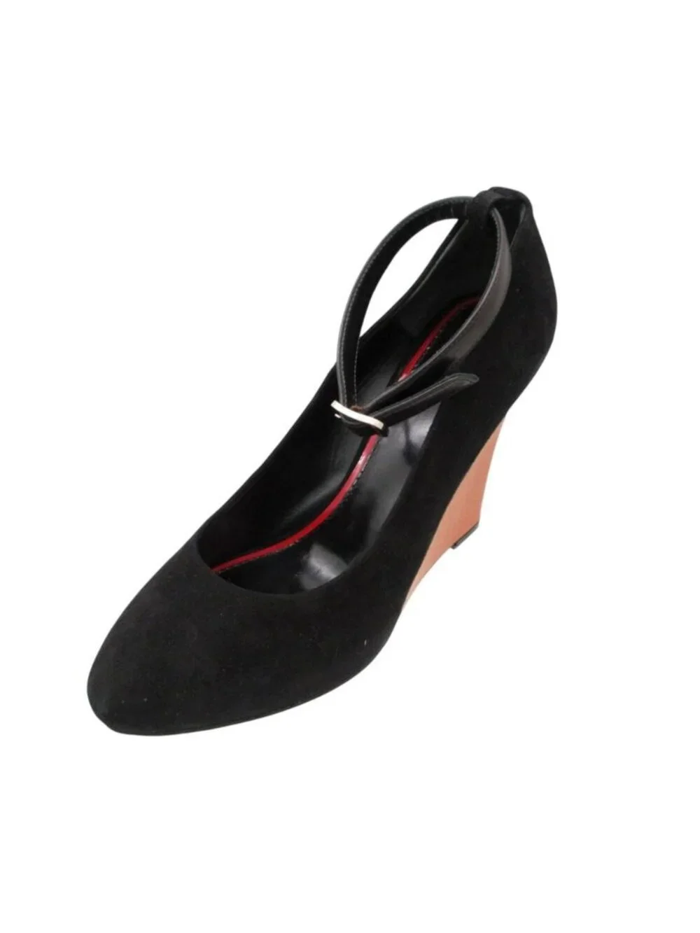 Celine Pumps Phoebe Philo Era by Wedge Sole Almond Toe Suede Ankle Strap Belt